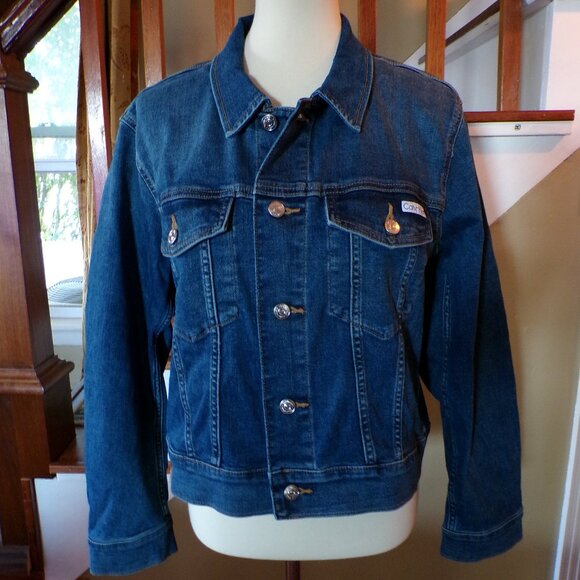 Calvin Klein NWT Women's Denim Jacket Trucker Storm Blue LARGE or XL - Picture 1 of 10